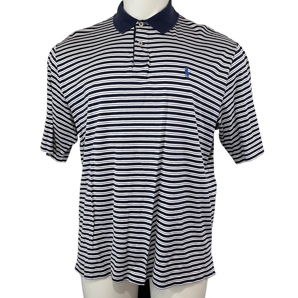 Ralph Lauren Polo Golf Shirt Mens Large White Black Striped Short Sleeve (285)